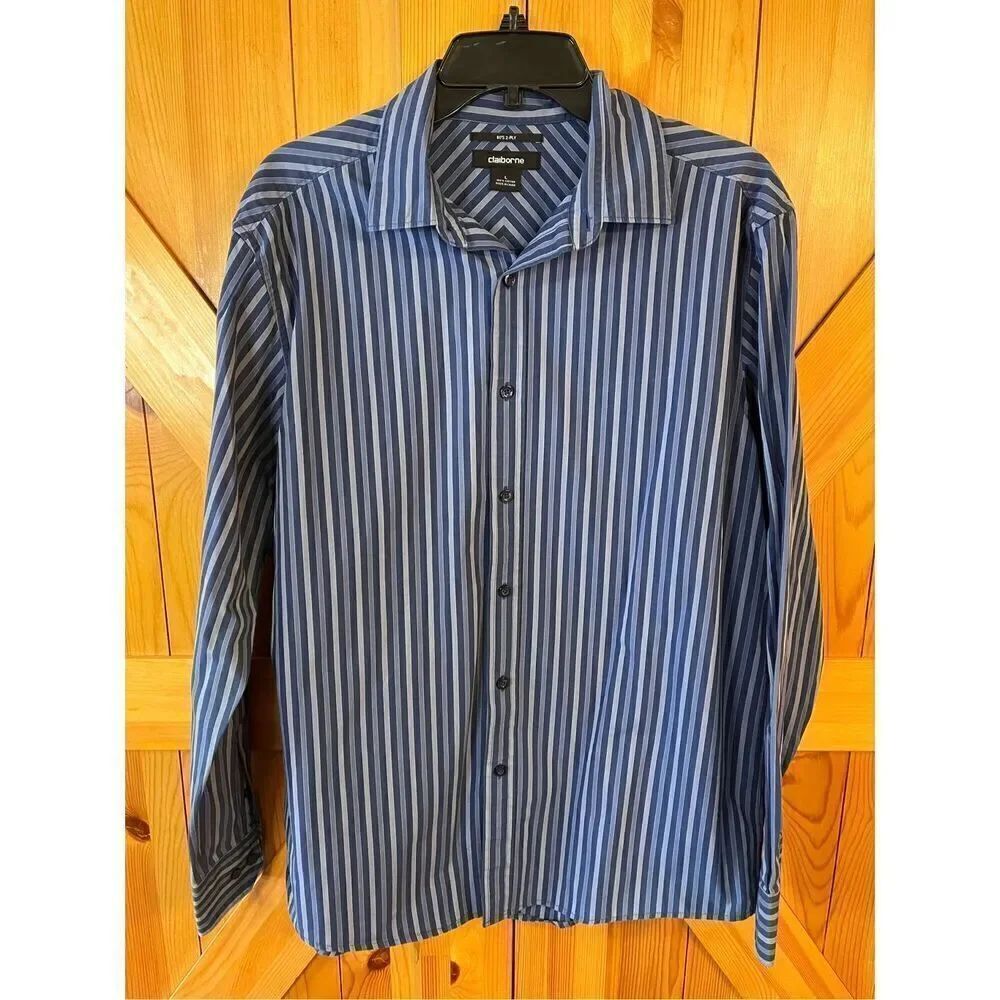 Claiborne 80’s 2-Ply Men’s Long Sleeve Striped Shirt Size Large (3528)